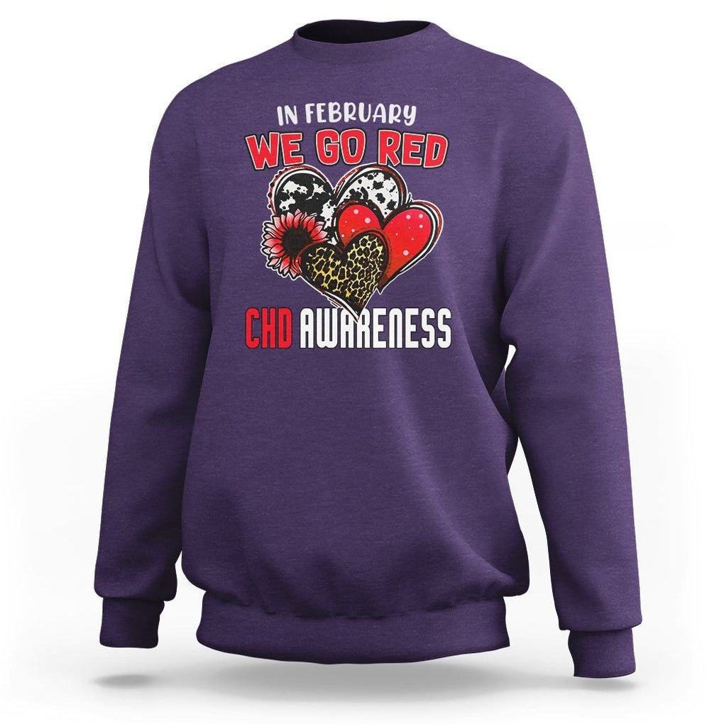 CHD Awareness Sweatshirt In February We Go Red Support Heart Disease Warrior TS02 Purple Printyourwear