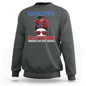 CHD Awareness Sweatshirt Messy Bun Mom Of A Heart Warrior Congenital Heart Defect TS02 Dark Heather Printyourwear