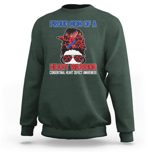 CHD Awareness Sweatshirt Messy Bun Mom Of A Heart Warrior Congenital Heart Defect TS02 Dark Forest Green Printyourwear