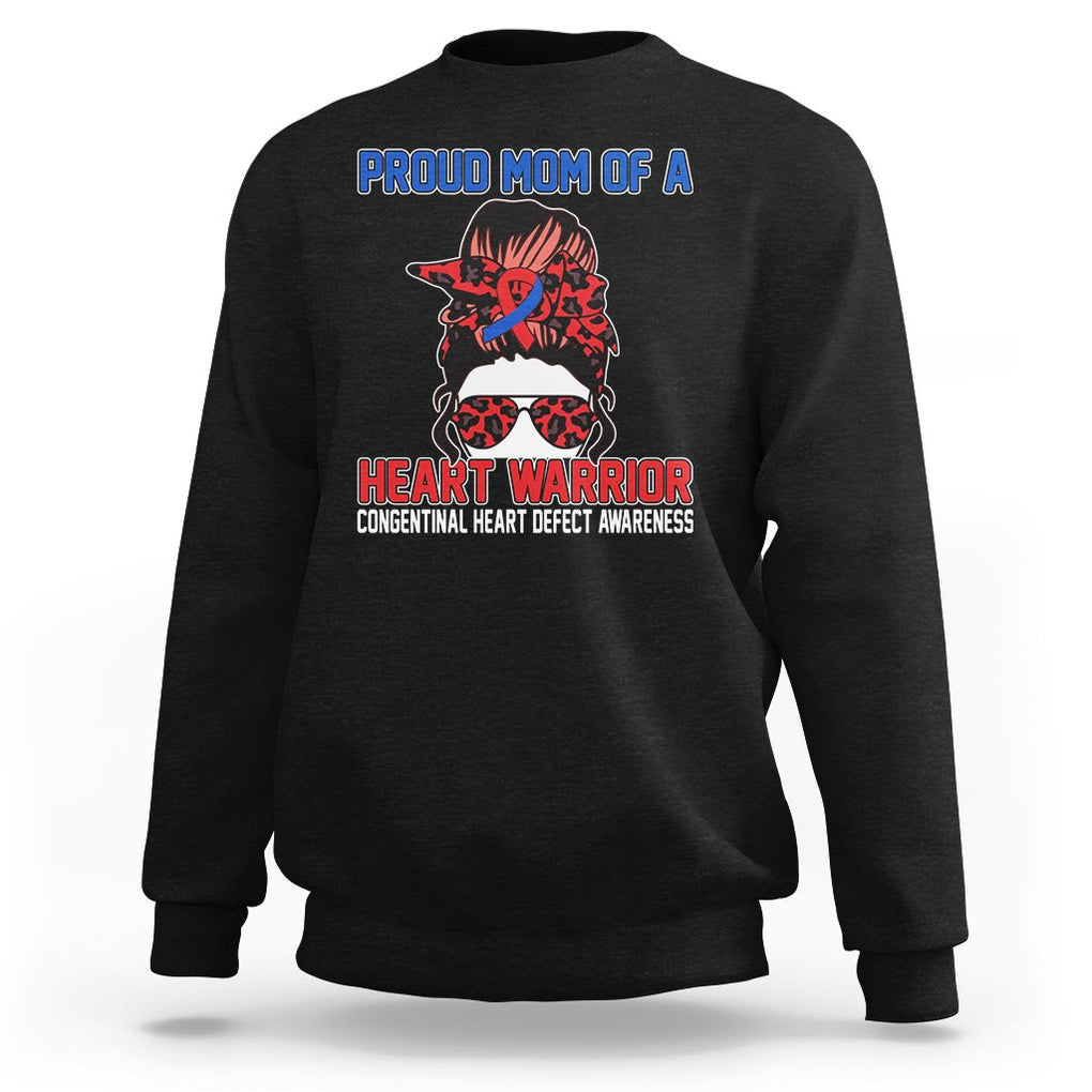 CHD Awareness Sweatshirt Messy Bun Mom Of A Heart Warrior Congenital Heart Defect TS02 Black Printyourwear