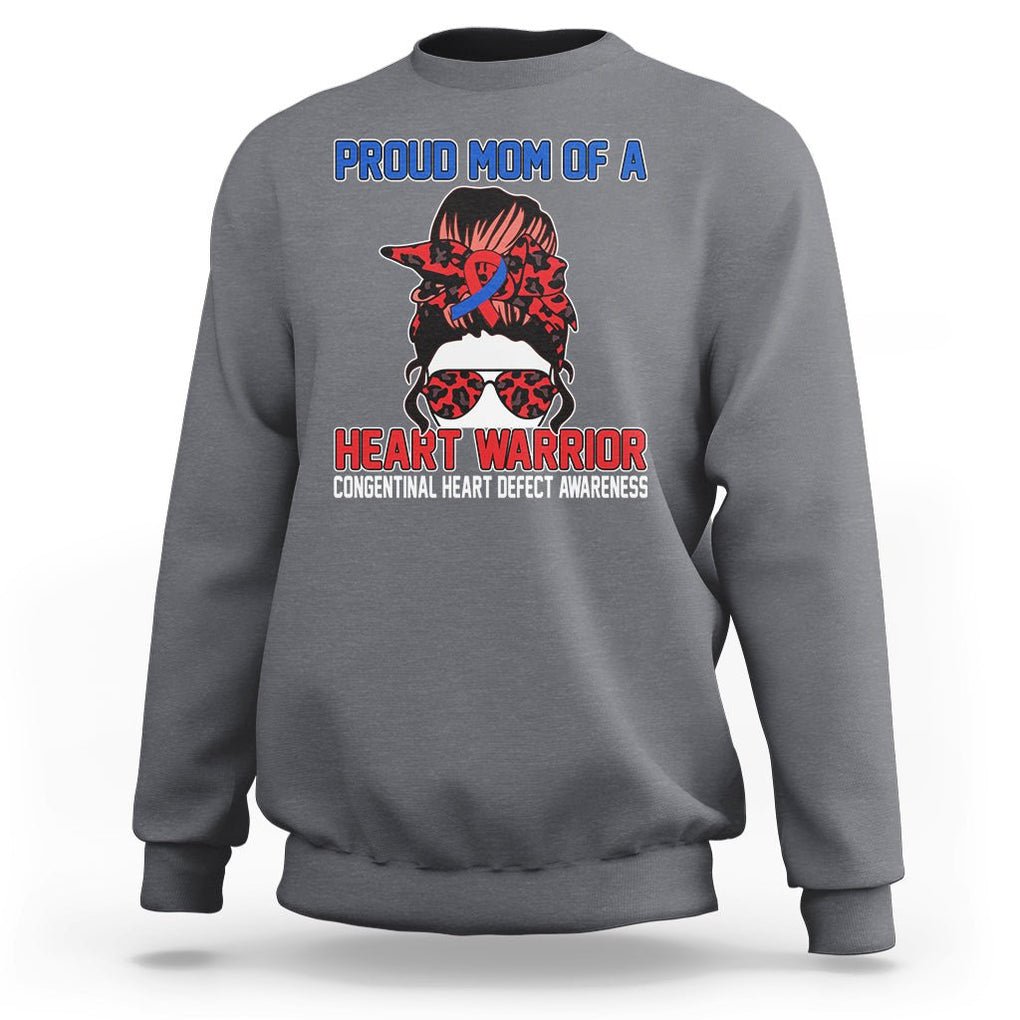 CHD Awareness Sweatshirt Messy Bun Mom Of A Heart Warrior Congenital Heart Defect TS02 Charcoal Printyourwear