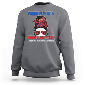 CHD Awareness Sweatshirt Messy Bun Mom Of A Heart Warrior Congenital Heart Defect TS02 Charcoal Printyourwear
