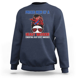 CHD Awareness Sweatshirt Messy Bun Mom Of A Heart Warrior Congenital Heart Defect TS02 Navy Printyourwear