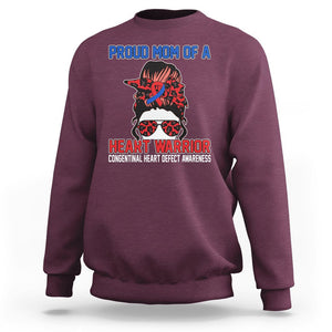 CHD Awareness Sweatshirt Messy Bun Mom Of A Heart Warrior Congenital Heart Defect TS02 Maroon Printyourwear