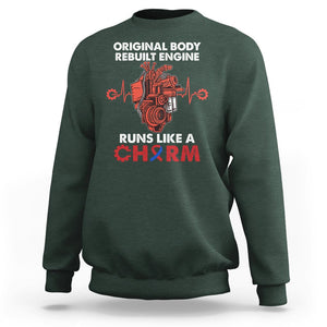 CHD Awareness Sweatshirt Original Body Rebuilt Engine Runs Like A Charm Heart Surgery TS02 Dark Forest Green Printyourwear