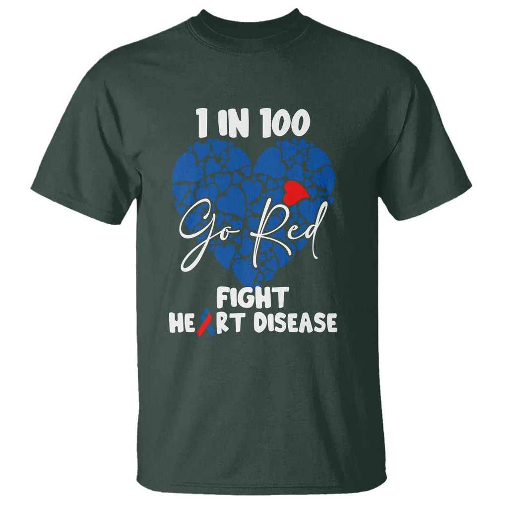 CHD Awareness T Shirt 1 in 100 Go Red Fight Heart Disease TS02 Dark Forest Green Printyourwear