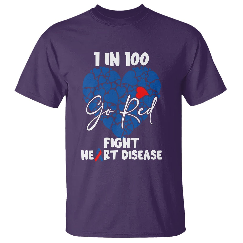 CHD Awareness T Shirt 1 in 100 Go Red Fight Heart Disease TS02 Purple Printyourwear