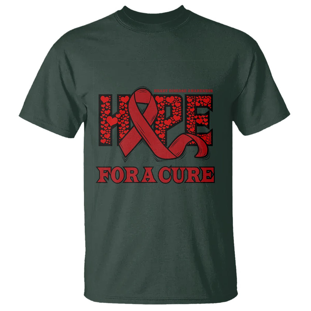CHD Awareness T Shirt Hope For A Cure Heart Disease CHD Awareness Red Ribbon TS02 Dark Forest Green Printyourwear