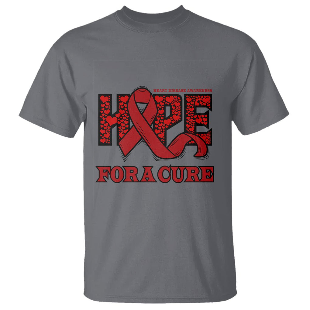 CHD Awareness T Shirt Hope For A Cure Heart Disease CHD Awareness Red Ribbon TS02 Charcoal Printyourwear