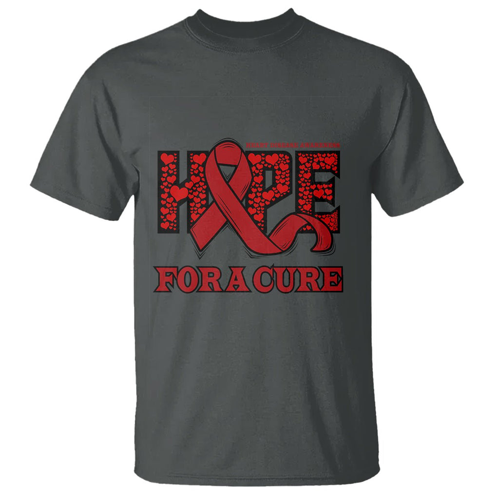 CHD Awareness T Shirt Hope For A Cure Heart Disease CHD Awareness Red Ribbon TS02 Dark Heather Printyourwear