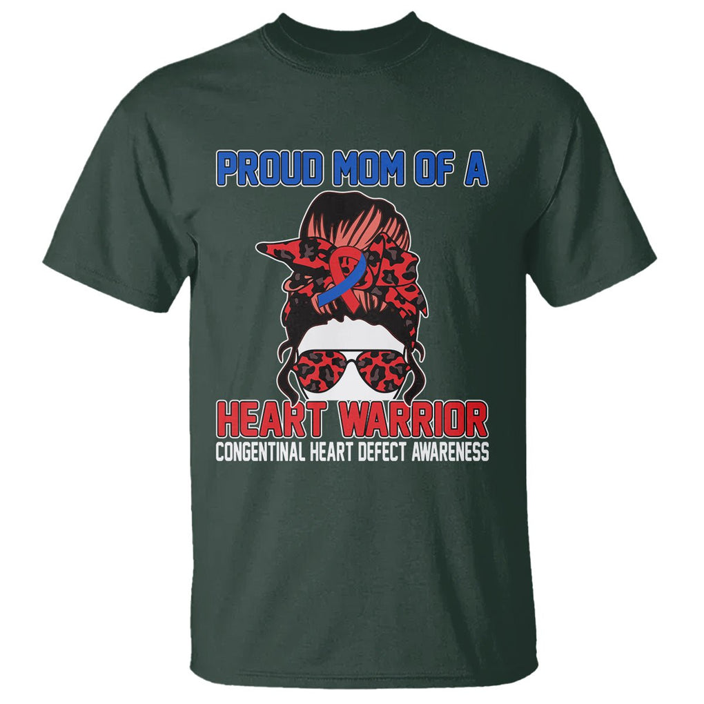 CHD Awareness T Shirt Messy Bun Mom Of A Heart Warrior Congenital Heart Defect TS02 Dark Forest Green Printyourwear