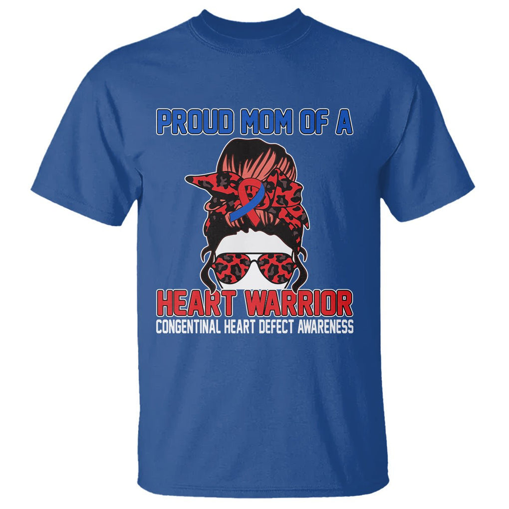 CHD Awareness T Shirt Messy Bun Mom Of A Heart Warrior Congenital Heart Defect TS02 Royal Blue Printyourwear
