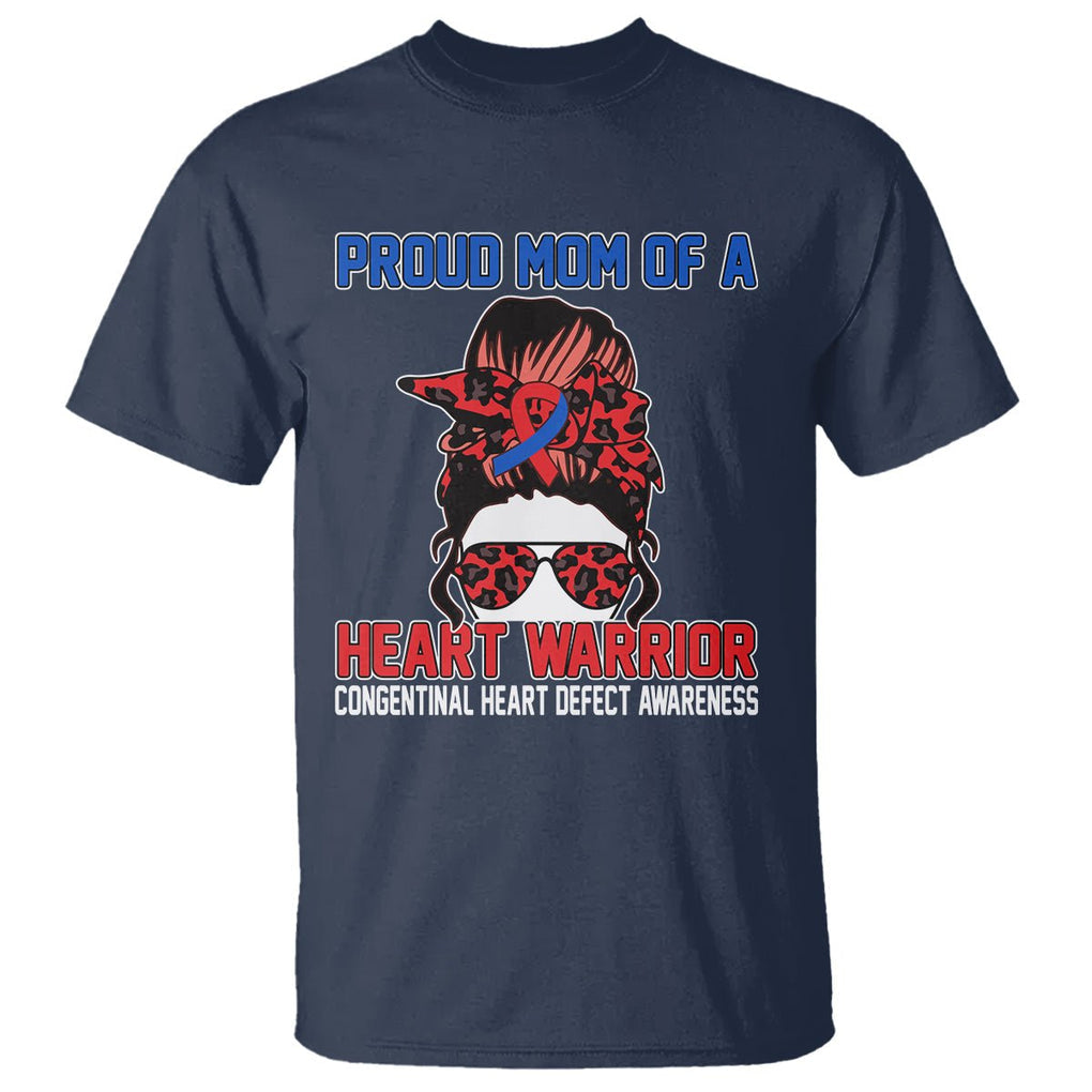 CHD Awareness T Shirt Messy Bun Mom Of A Heart Warrior Congenital Heart Defect TS02 Navy Printyourwear