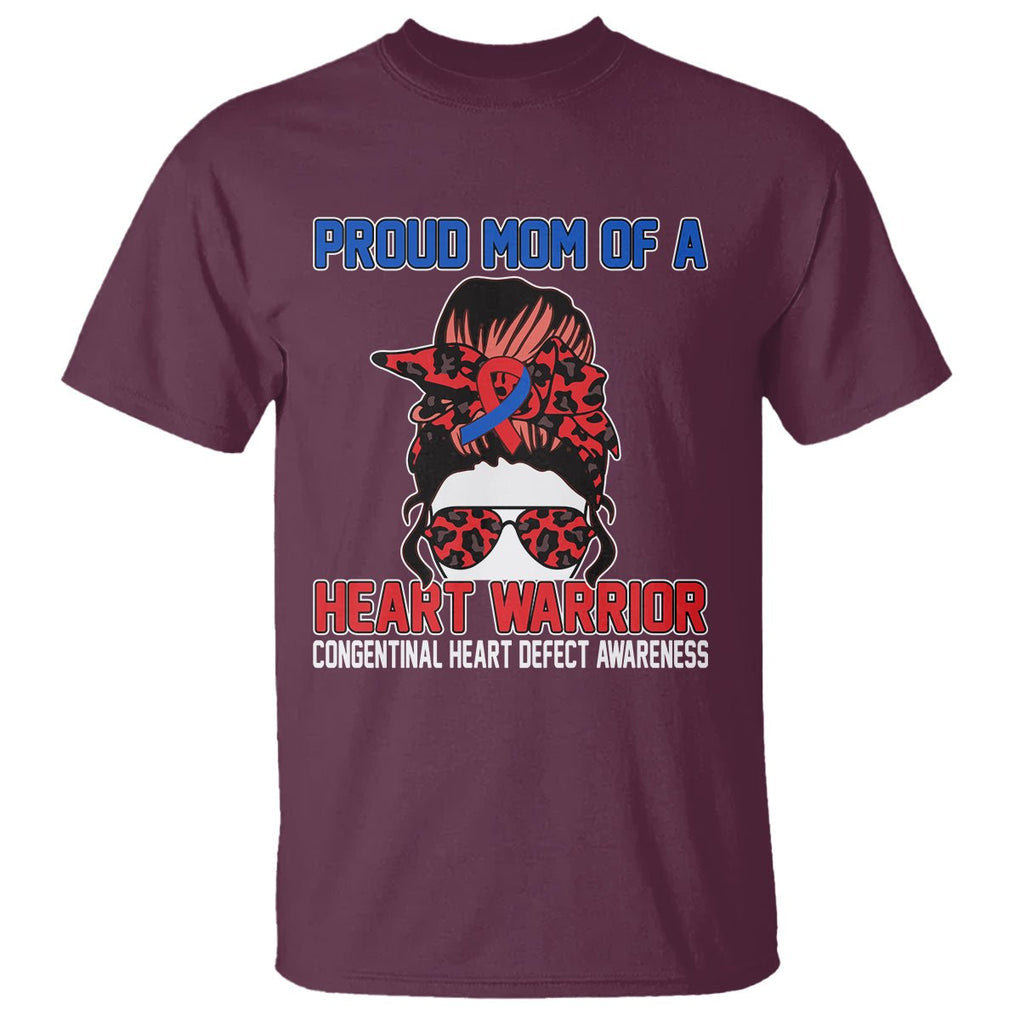 CHD Awareness T Shirt Messy Bun Mom Of A Heart Warrior Congenital Heart Defect TS02 Maroon Printyourwear