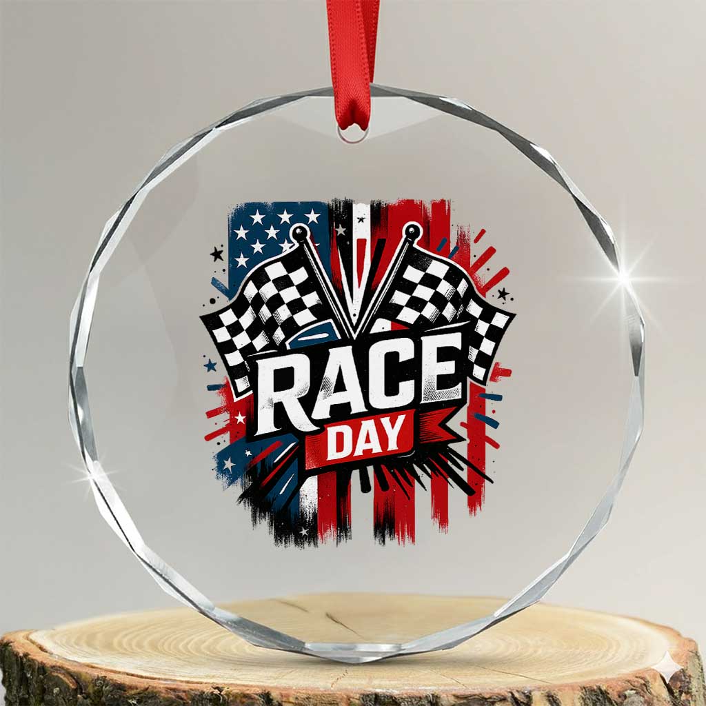 Checkered Flag Racing Crystal Glass Ornament Race Day Team Lover TS14 Transparent Glass 3'' Circle Print Your Wear