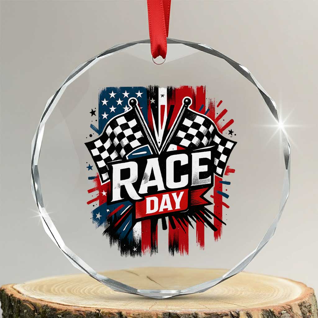 Checkered Flag Racing Crystal Glass Ornament Race Day Team Lover TS14 Transparent Glass 3'' Circle Print Your Wear