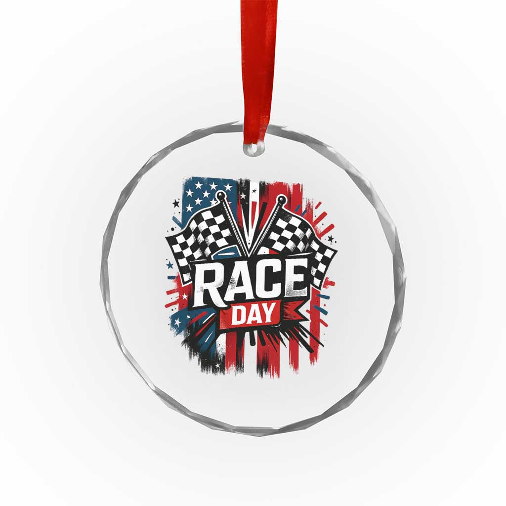Checkered Flag Racing Crystal Glass Ornament Race Day Team Lover TS14 Transparent Glass 3'' Circle Print Your Wear
