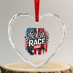 Checkered Flag Racing Heart Crystal Glass Ornament Race Day Team Lover TS14 Transparent Glass 3'' Heart Print Your Wear