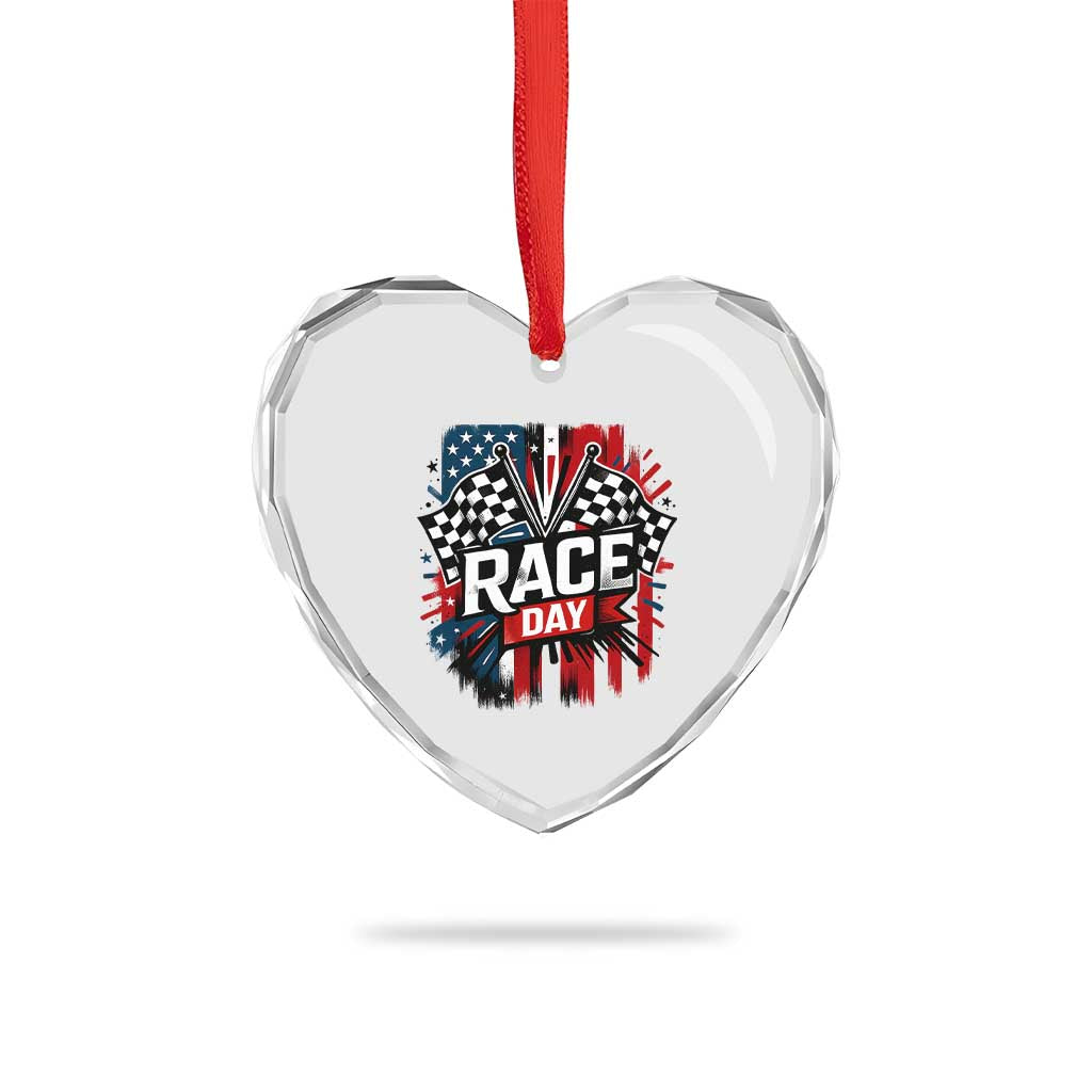 Checkered Flag Racing Heart Crystal Glass Ornament Race Day Team Lover TS14 Print Your Wear