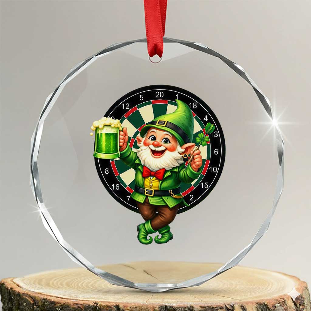 Cheerful Gnome Playing Darts Crystal Glass Ornament St Patricks Day Gift TS12 Transparent Glass 3'' Circle Print Your Wear