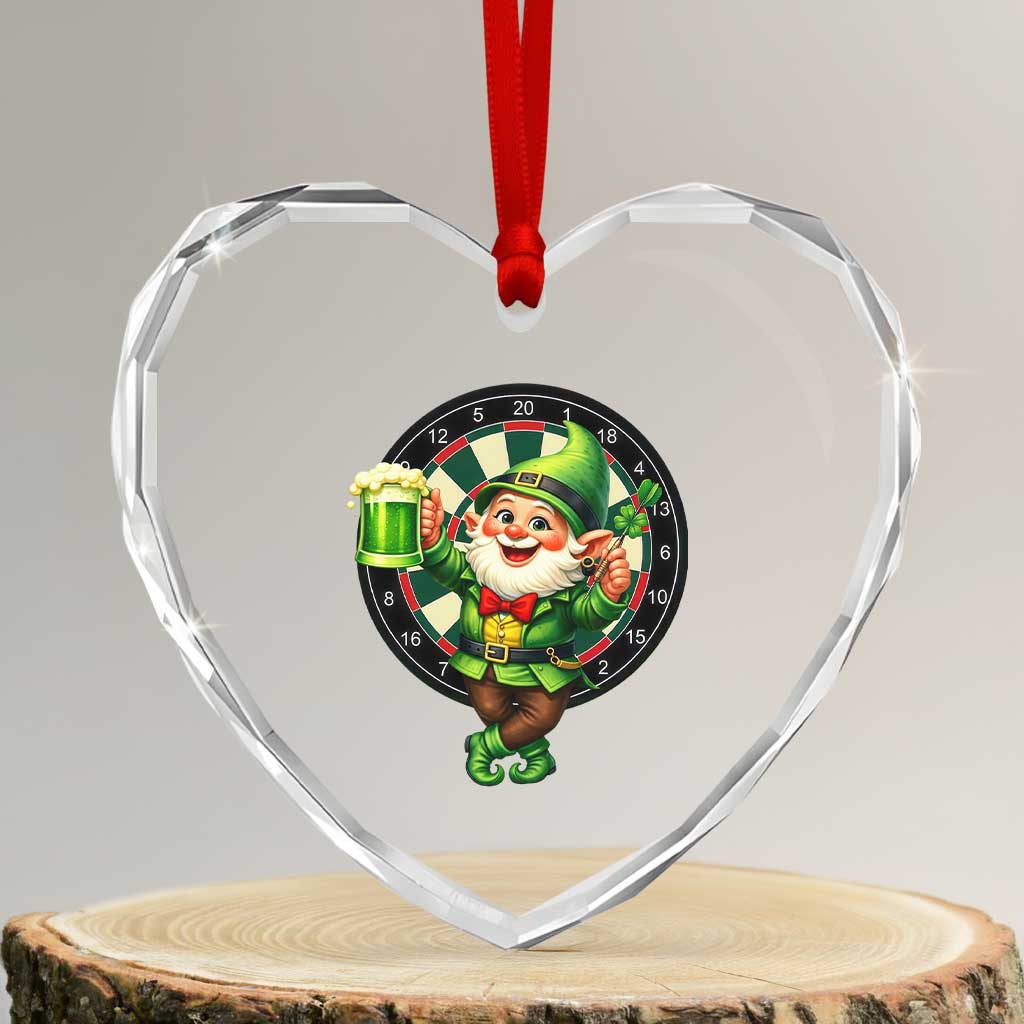 Cheerful Gnome Playing Darts Heart Crystal Glass Ornament St Patricks Day Gift TS12 Transparent Glass 3'' Heart Print Your Wear