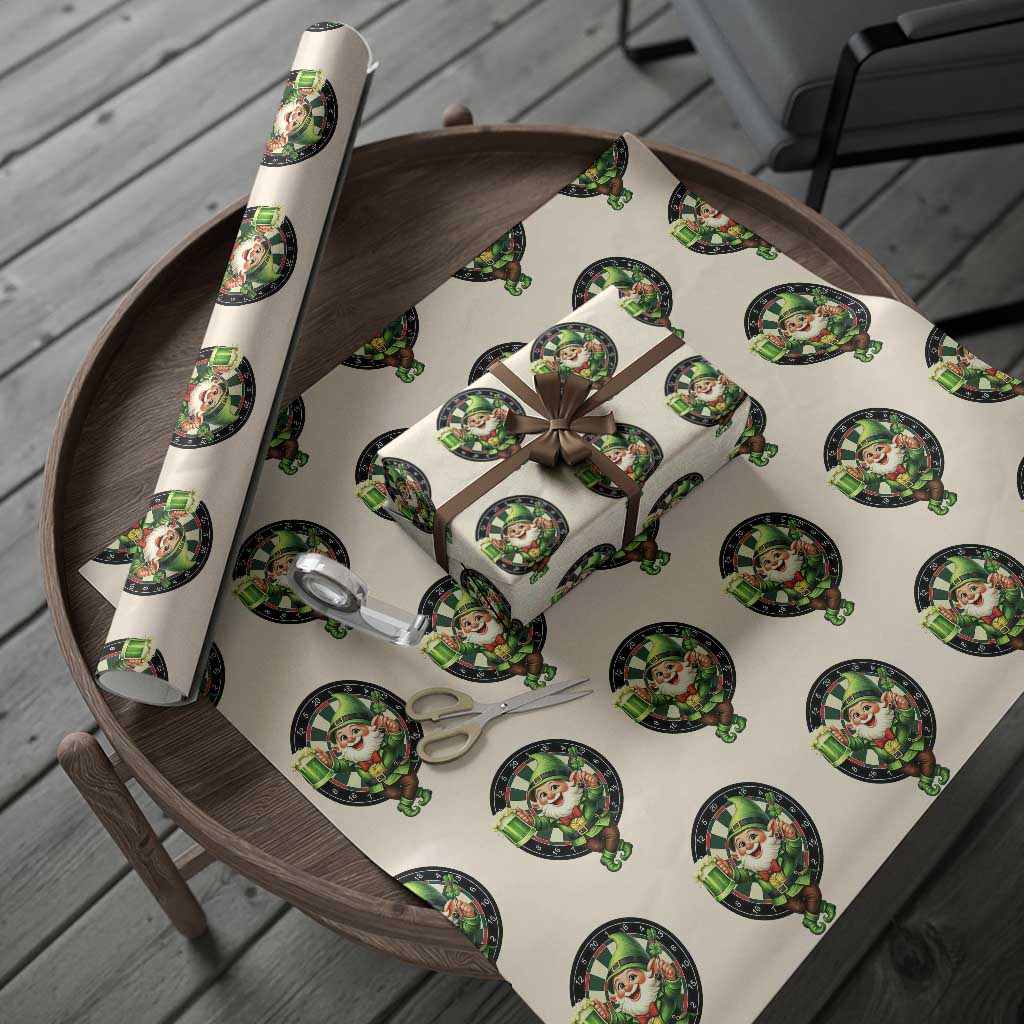Cheerful Gnome Playing Darts Wrapping Paper Roll St Patricks Day Gift TS12 Beige Print Your Wear