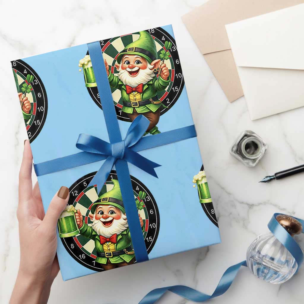 Cheerful Gnome Playing Darts Wrapping Paper Roll St Patricks Day Gift TS12 Light Blue Print Your Wear