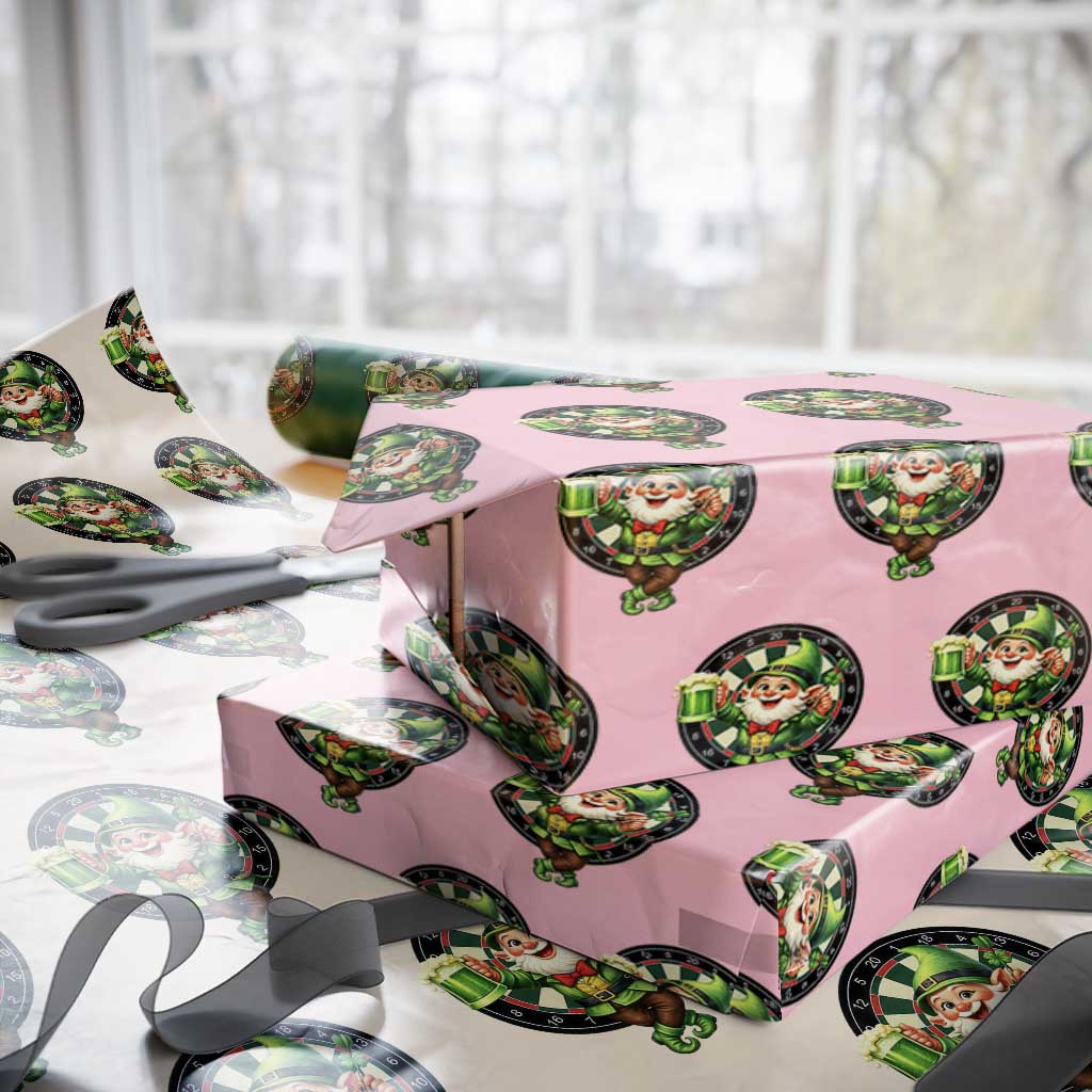 Cheerful Gnome Playing Darts Wrapping Paper Roll St Patricks Day Gift TS12 Light Pink Print Your Wear