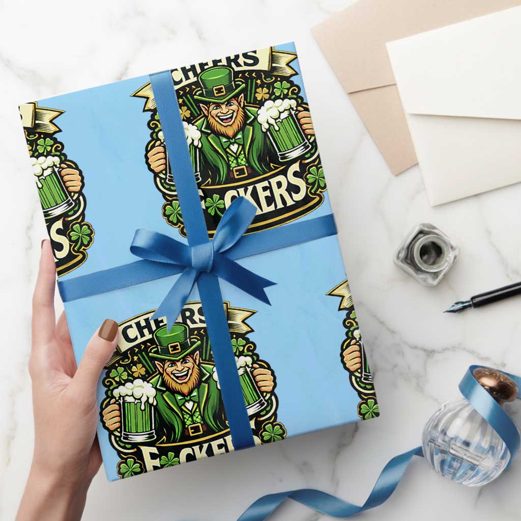 Cheers Fckers Wrapping Paper Roll Funny Leprechaun St Patricks Day Party TS12 Light Blue Print Your Wear