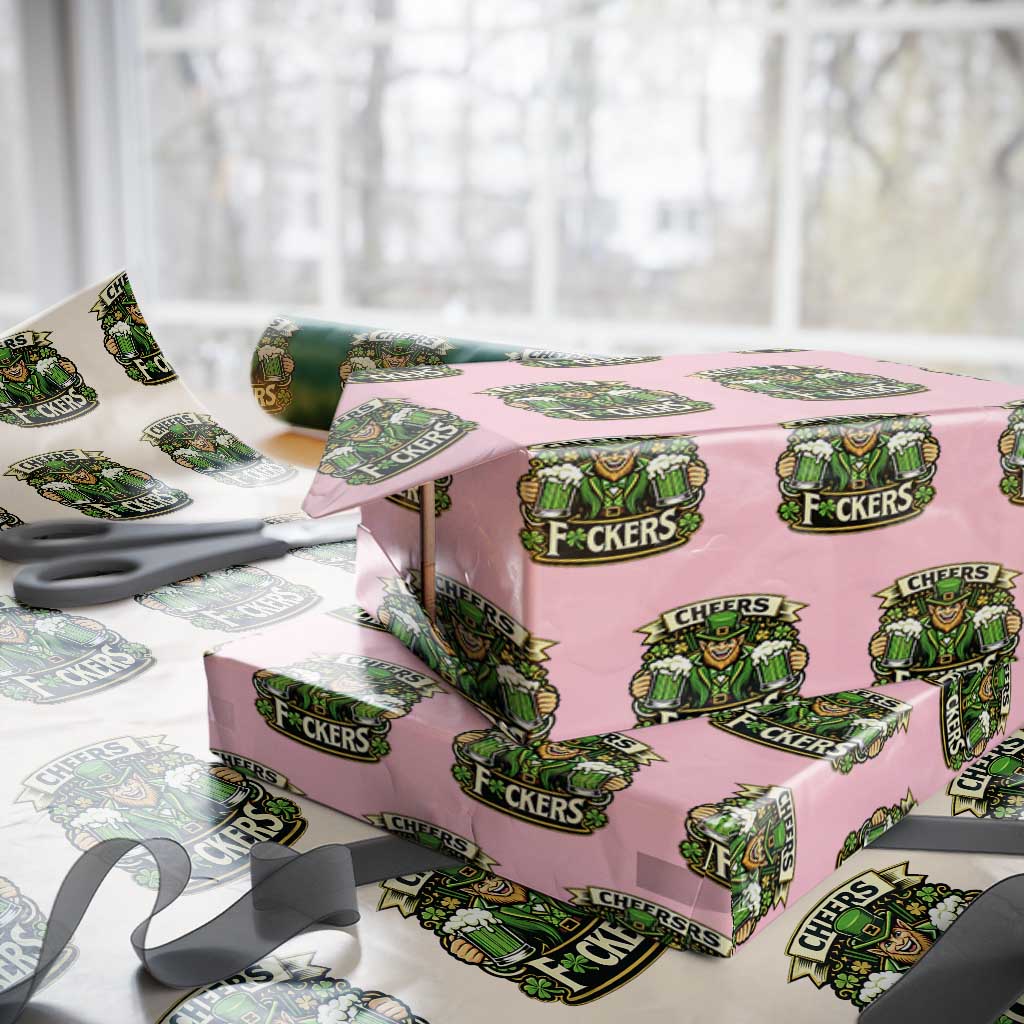 Cheers Fckers Wrapping Paper Roll Funny Leprechaun St Patricks Day Party TS12 Light Pink Print Your Wear