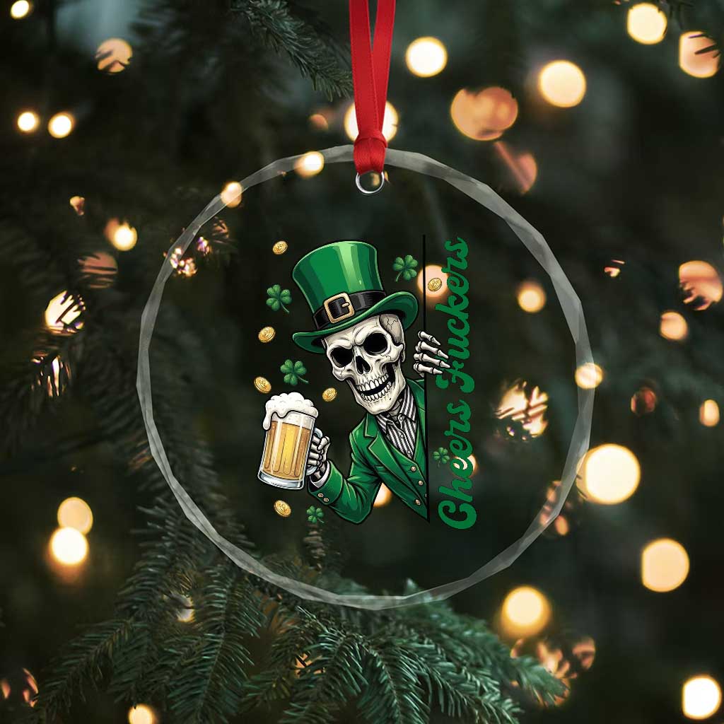 Cheers Fuckers St Patricks Day Crystal Glass Ornament Funny Skeleton Drinking Beer TS14 Print Your Wear