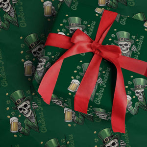 Cheers Fuckers St Patricks Day Wrapping Paper Roll Funny Skeleton Drinking Beer TS14 Green Print Your Wear
