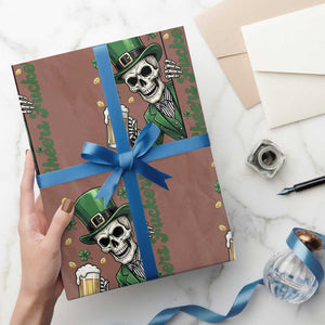 Cheers Fuckers St Patricks Day Wrapping Paper Roll Funny Skeleton Drinking Beer TS14 Mocha Print Your Wear