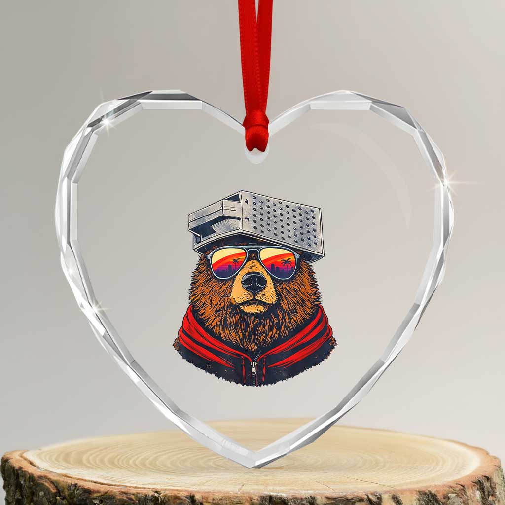 Cheese Grater Bear in Beast Mode Heart Crystal Glass Ornament Funny Rivalry Art for Hardcore Football Fans TS02 Transparent Glass 3'' Heart Print Your Wear