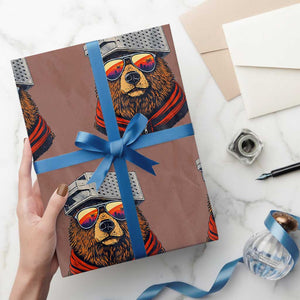 Cheese Grater Bear in Beast Mode Wrapping Paper Roll Funny Rivalry Art for Hardcore Football Fans TS02 Mocha Print Your Wear