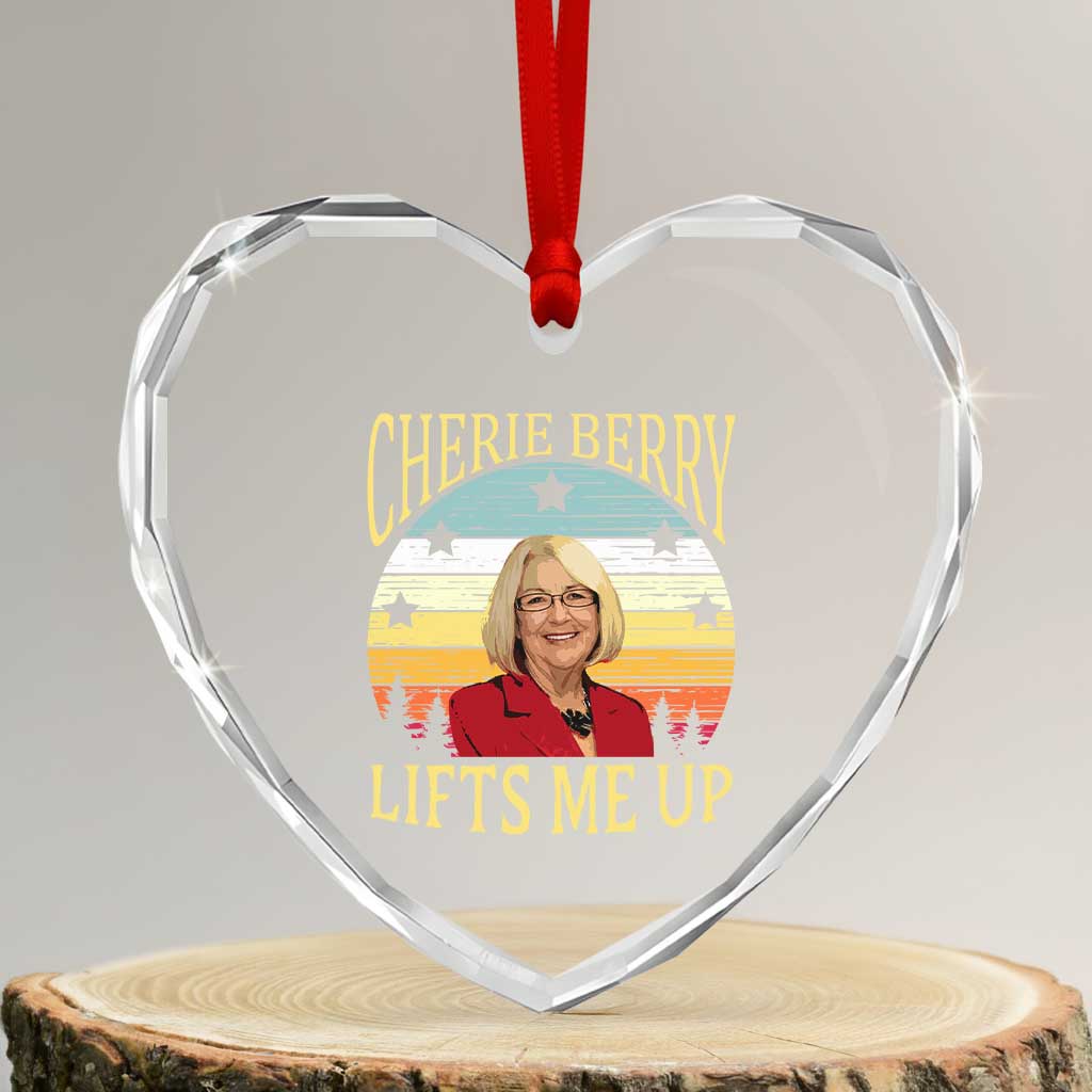 Cherie Berry Lifts Me Up Heart Crystal Glass Ornament Retro Vintage Elevator Tribute Funny NC Meme TS02 Transparent Glass 3'' Heart Print Your Wear