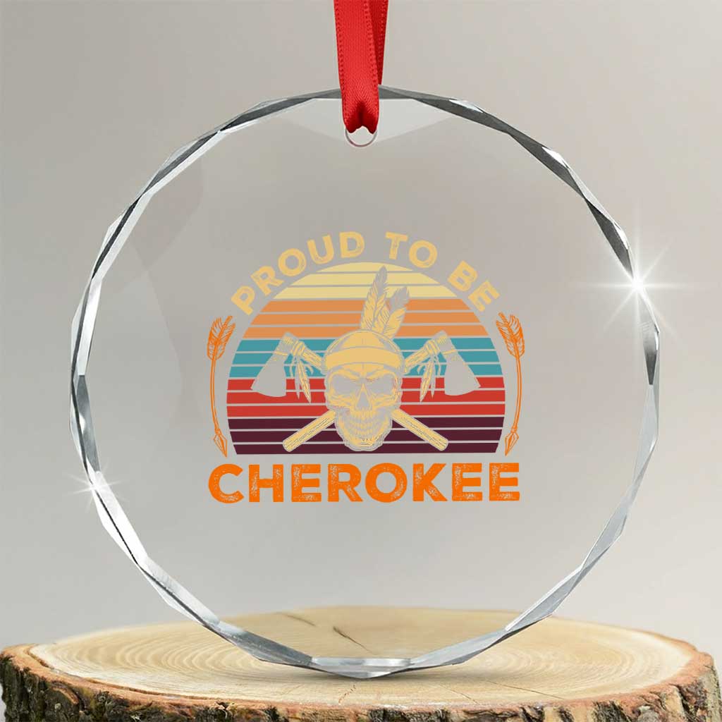 Cherokee Heritage Pride Crystal Glass Ornament Vintage Native American Warrior Skull TS12 Transparent Glass 3'' Circle Print Your Wear