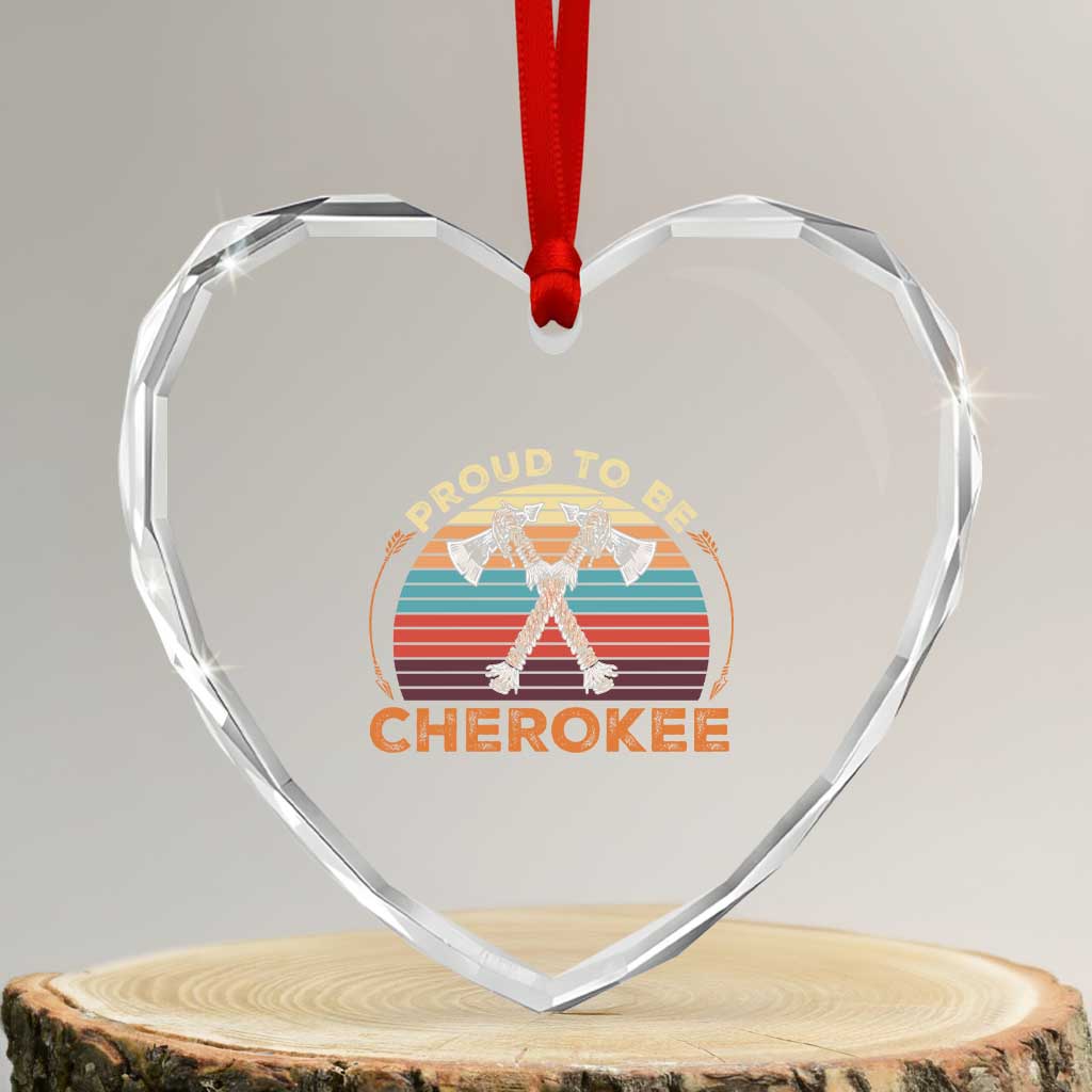 Cherokee Heritage Pride Heart Crystal Glass Ornament Vintage Sunset Tomahawk Native American Graphic TS12 Transparent Glass 3'' Heart Print Your Wear