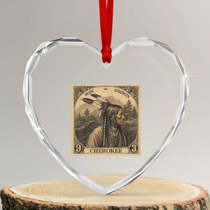 Cherokee Pride Strength Heart Crystal Glass Ornament Native American Vintage Postage Stamp Graphic