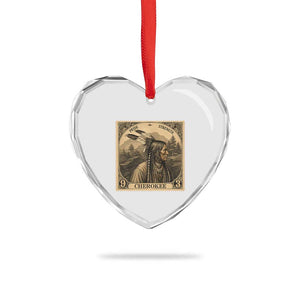 Cherokee Pride Strength Heart Crystal Glass Ornament Native American Vintage Postage Stamp Graphic
