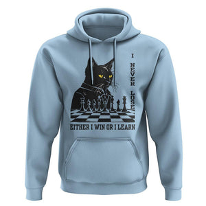 Chess Lover Hoodie I Never Lose Either I Win Or I Learn Elegant Cool Cat TS11 Light Blue Print Your Wear