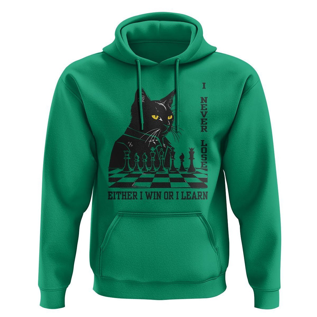 Chess Lover Hoodie I Never Lose Either I Win Or I Learn Elegant Cool Cat TS11 Irish Green Print Your Wear