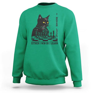 Chess Lover Sweatshirt I Never Lose Either I Win Or I Learn Elegant Cool Cat TS11 Irish Green Print Your Wear