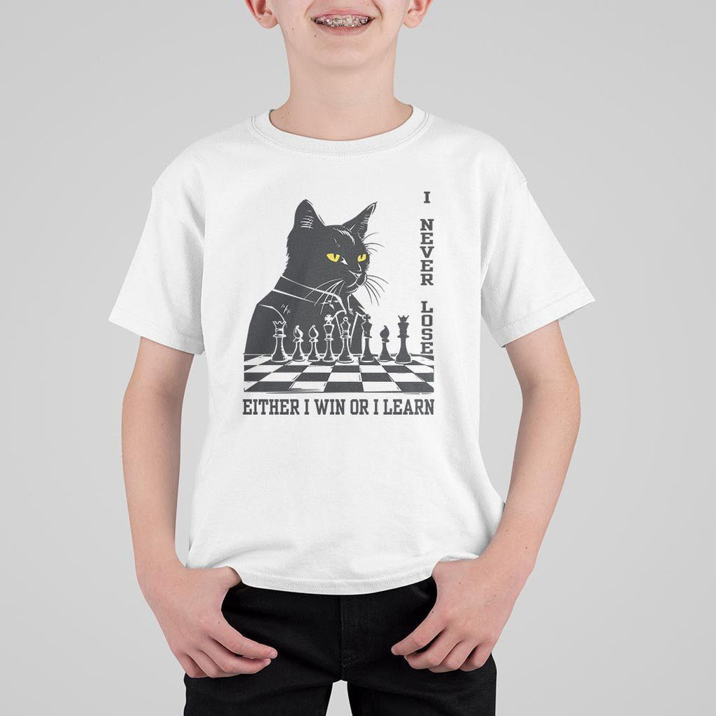 Chess Lover T Shirt For Kid I Never Lose Either I Win Or I Learn Elegant Cool Cat TS11 White Print Your Wear
