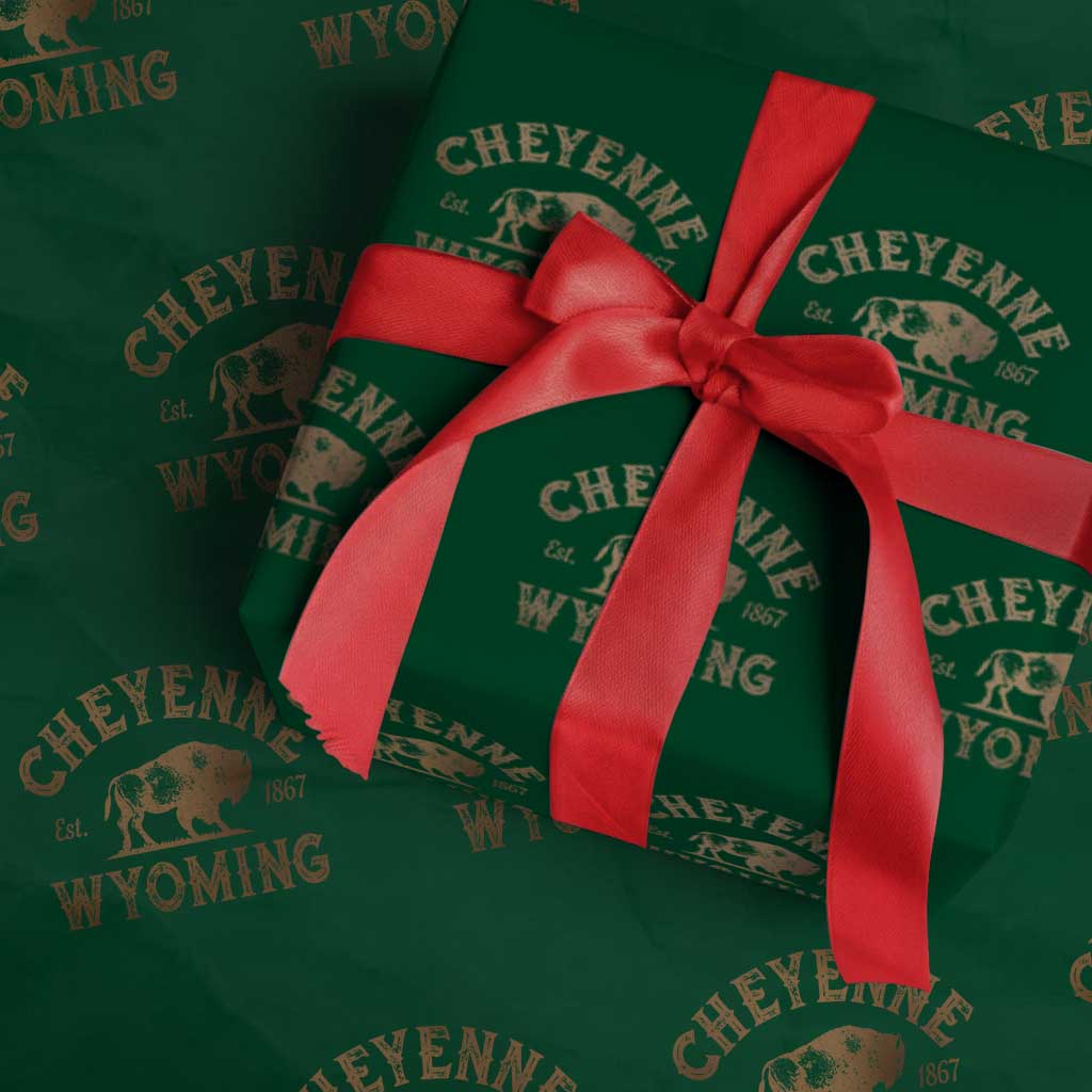 Cheyenne Wyoming Est 1867 WY Bison Cowboy State Pride Wrapping Paper Roll TS11 Green Print Your Wear