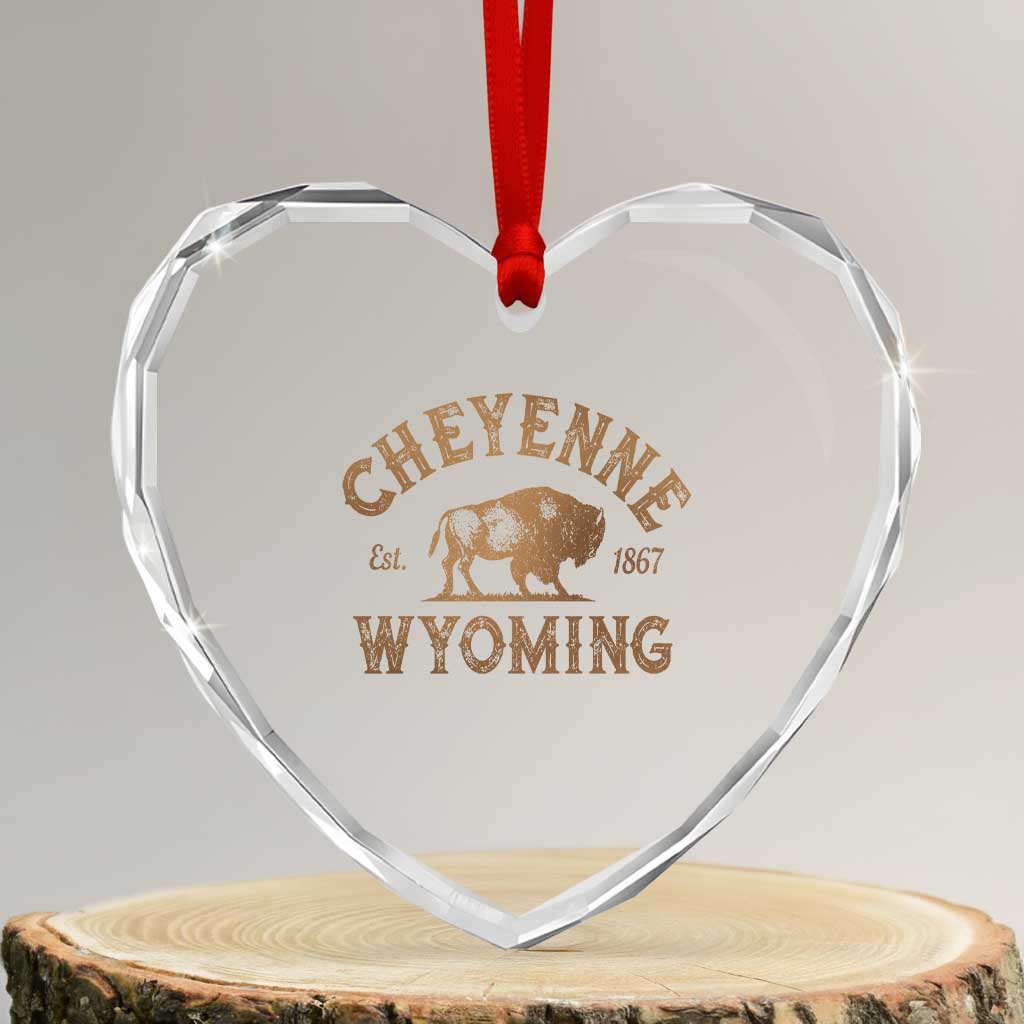 Cheyenne Wyoming Est 1867 WY Bison Cowboy State Pride Heart Crystal Glass Ornament TS11 Transparent Glass 3'' Heart Print Your Wear