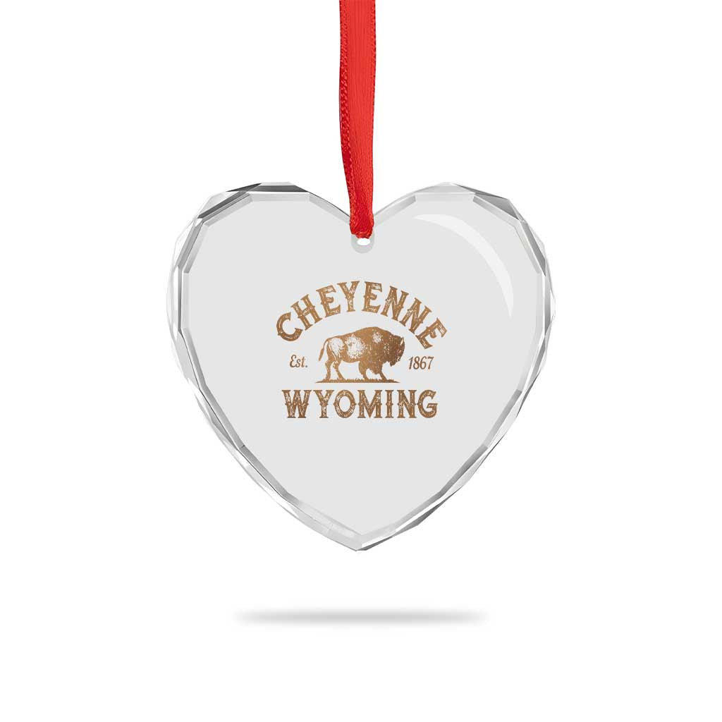 Cheyenne Wyoming Est 1867 WY Bison Cowboy State Pride Heart Crystal Glass Ornament