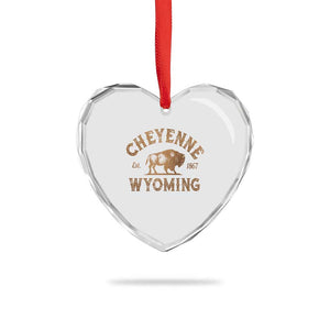 Cheyenne Wyoming Est 1867 WY Bison Cowboy State Pride Heart Crystal Glass Ornament