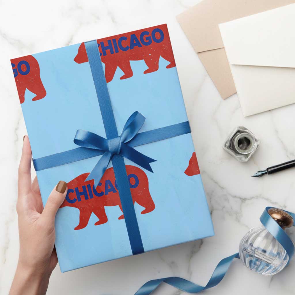 Chicago Baseball Wrapping Paper Roll Vintage Distressed Illinois City Pride Baseball Lover TS10 Light Blue Print Your Wear