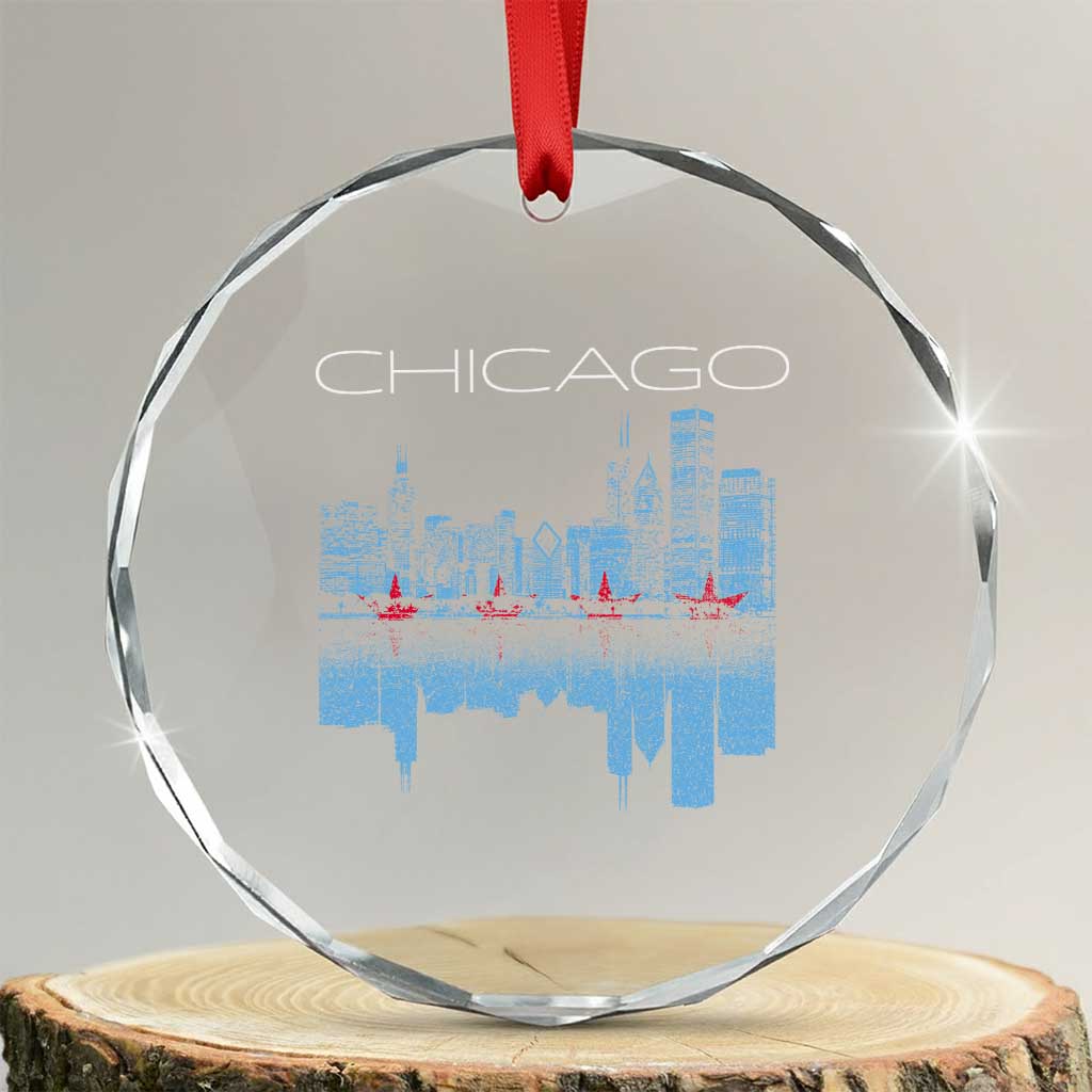 Chicago City Skyline Night Lights Crystal Glass Ornament TS14 Transparent Glass 3'' Circle Print Your Wear